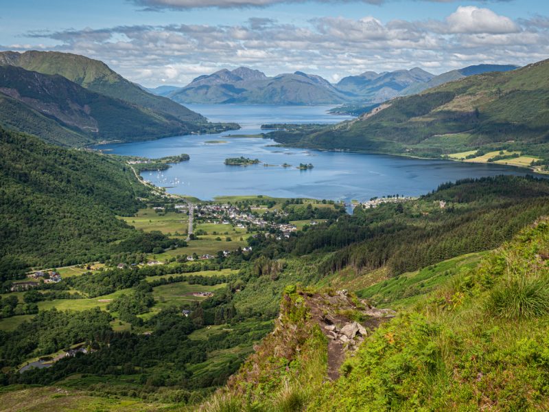 Looking west from the path to the summit of Sgorr na Ciche or the Pap of Glencoe. A prominient summit above the village of Glencoe in the Scottish Highlands